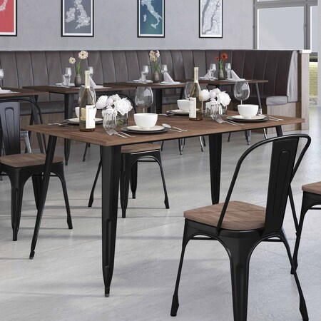 Flash Furniture Rectangle Black Metal Table, 30.25" x 60", 30.25" W, 60" L, 30.5" H, Wood, Wood Grain CH-61010-29M1-BK-GG
